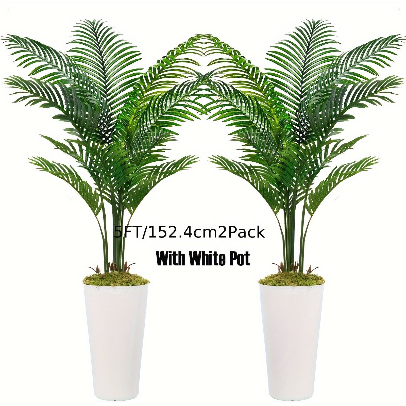 TEMU Artificial Palm Tree With White Tall Planter 5ft Tall, 1-2 Pack, Fake Tropical Floor Plants Pots For Home Office Outdoor Courtyard Patio Decor,