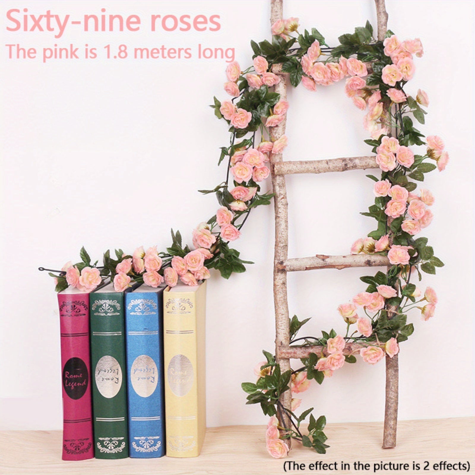 TEMU 5.9ft 1pc Artificial Flower Garland, Fake Silk Rose Garland, Hanging Floral Garland For Wedding Arch Home Garden Outdoor Wall Decorations