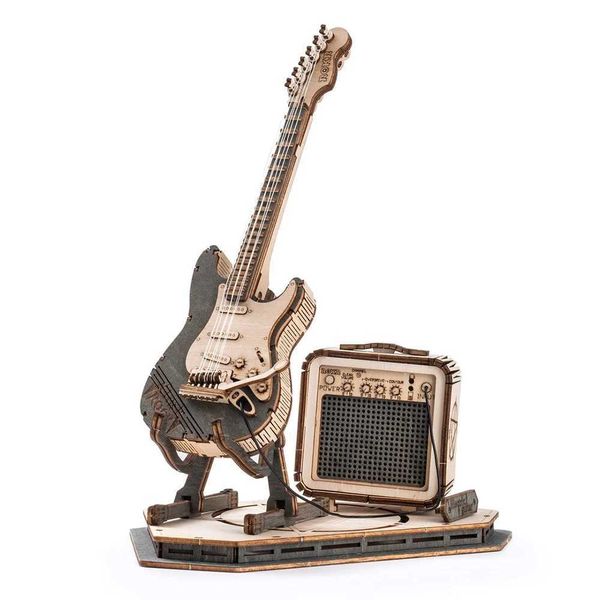 Robotime ROKR Electric Guitar 3D Wooden Puzzle for Kids Adults Assembly Creative Toys Building Block Set for Christmas GiftsT250104