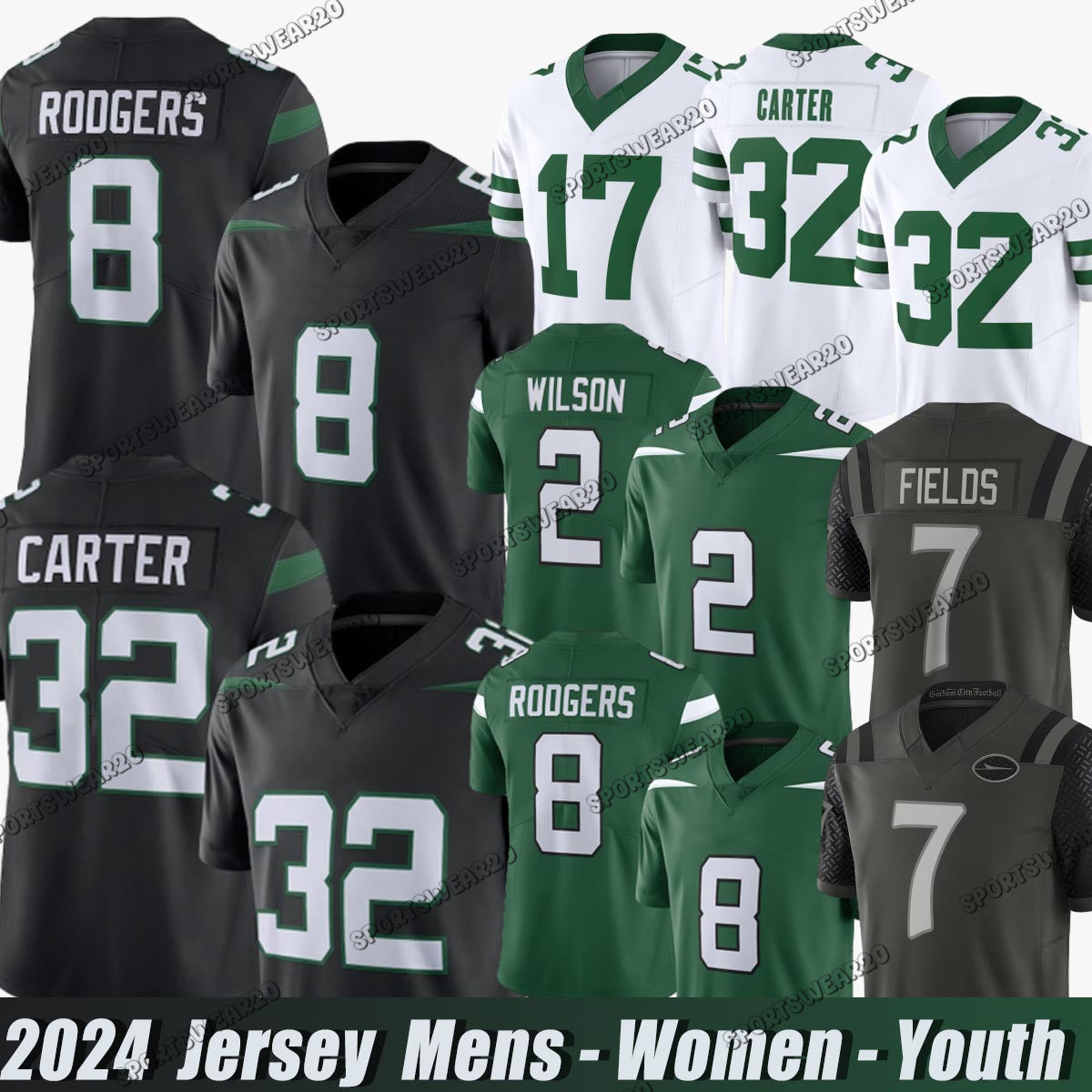 New York city ny JetsS jersey Rivalries Collection Garrett Wilson 7 Justin Fields Ahmad Sauce Gardner Quincy Quinnen Williams Breece Hall Joe Footba