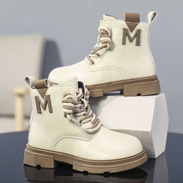 Alto alto de altura grossa de altura que cresce Childrens Martin Boots Autumn e Winter Sports e lazer Botas de couro à prova de vento unisse