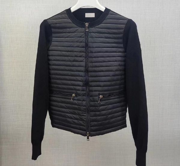 Women Round Collar Down Coat Wool knitting Splicing luxurious Design Jacket Clothing Slim Zippers Parkas Black White Color Outerwear