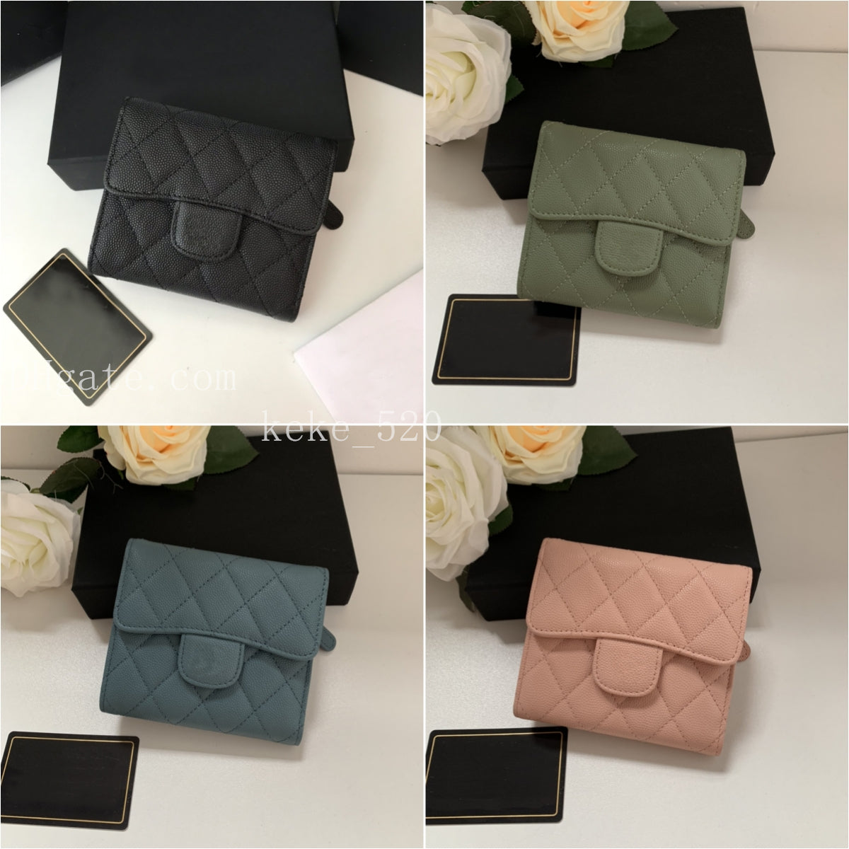 Designer wallet 5A short style Three fold wallet Litchi grain head layer cowhide and gold hardware Internal compartment pocket woman purse 82288