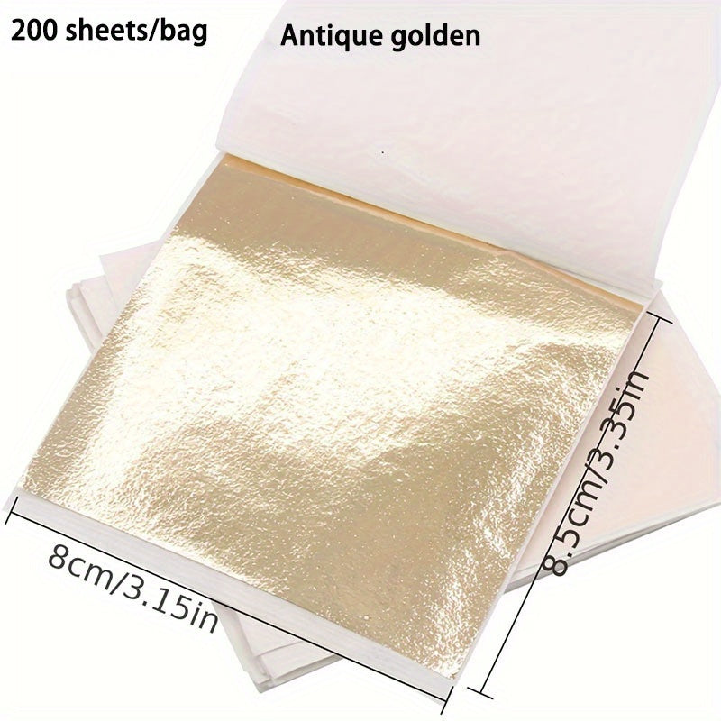 TEMU 200pcs Antique Golden Foil Sheets - Luxury Metallic Finish For Nail Art, Painting, Crafts, And Wall Decorations