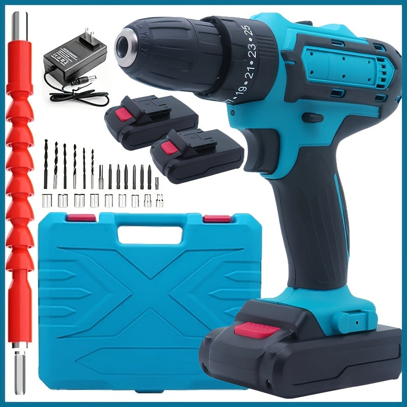 TEMU Rechargeable Drill Bit 36 Volt Rechargeable Screwdriver Power Tools Hand Drill Set, Plug, Including 1-2 Battery, Charger, Screwdriver And Kit,