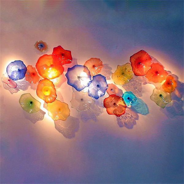 Hand Blown Glass Wall Art Flowers Murano Glass Plates Luxury Wall Gallery Art Decoration Salon Art Crafts Elegant