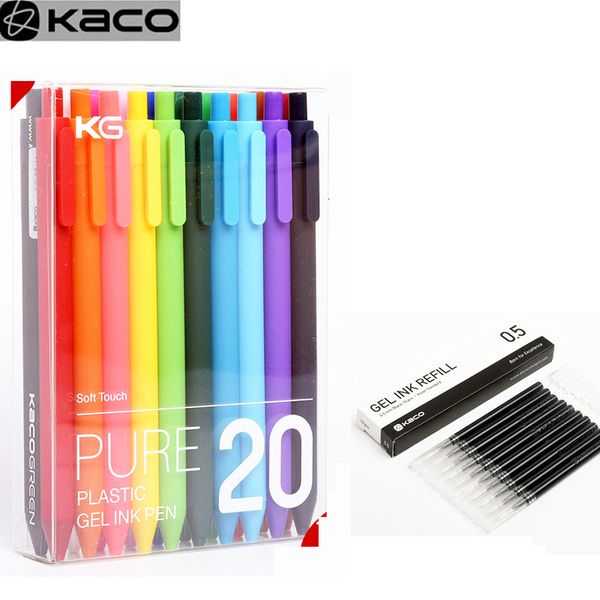 Gel Pens 20pcs-set KacoGreen pen KACO pens Sign Pen 0.5mm Signing Pens PREMEC Smooth Switzerland Refill MiKuni Japan Ink colorful ink 230324