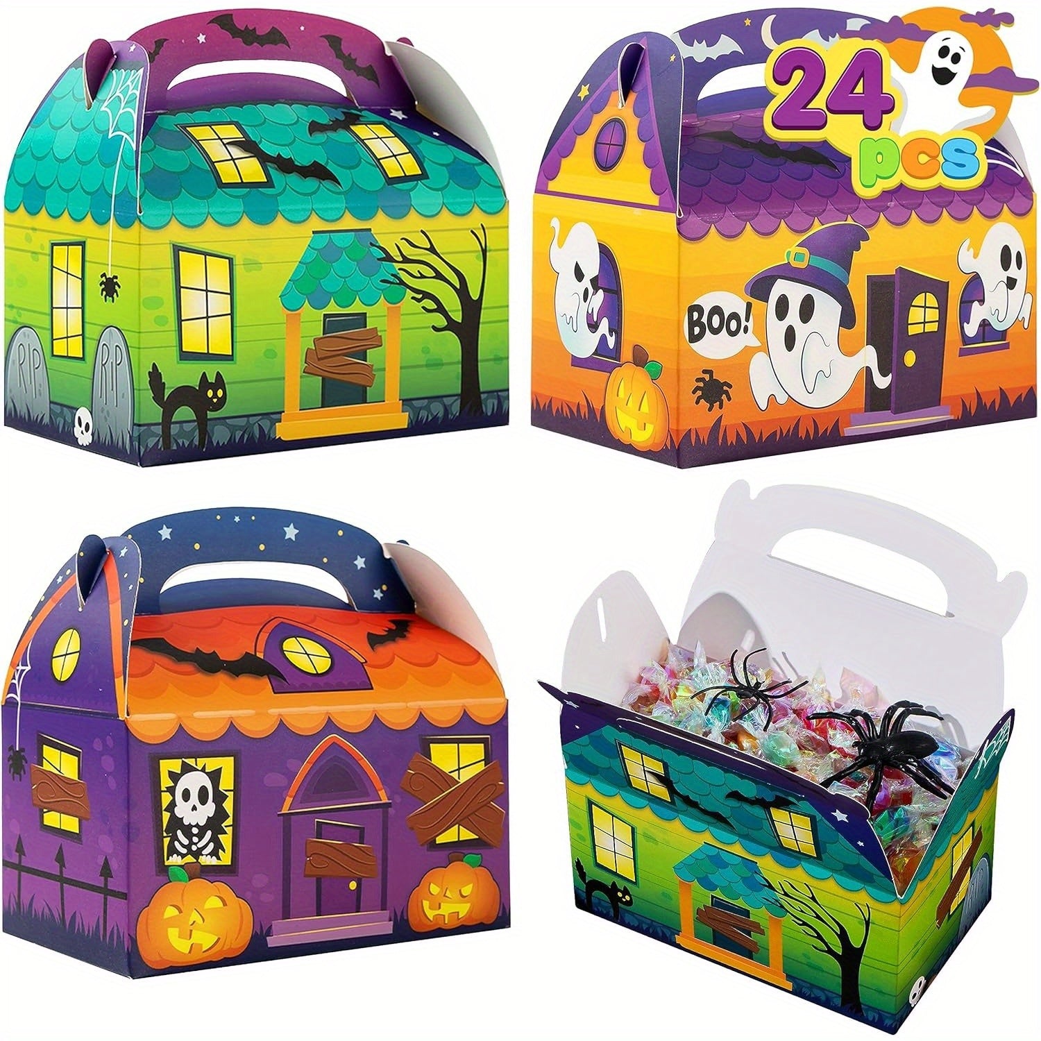 TEMU Syncfun 24pcs Halloween Treat Boxes Cookie Boxes, House Cardboard For Treat Candy Bags Goodie Bags (6"x6"x3.5") Trick Or Treat For Kids Children
