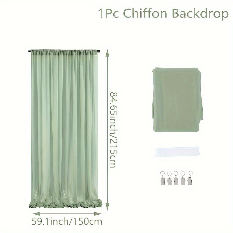 TEMU 1pc, Elegant Wedding Sage Green Chiffon Backdrop Gauze, Wedding Arch Curtain Decoration Fabric, Hanging Fabric 84.65*59.1inch, For Wedding