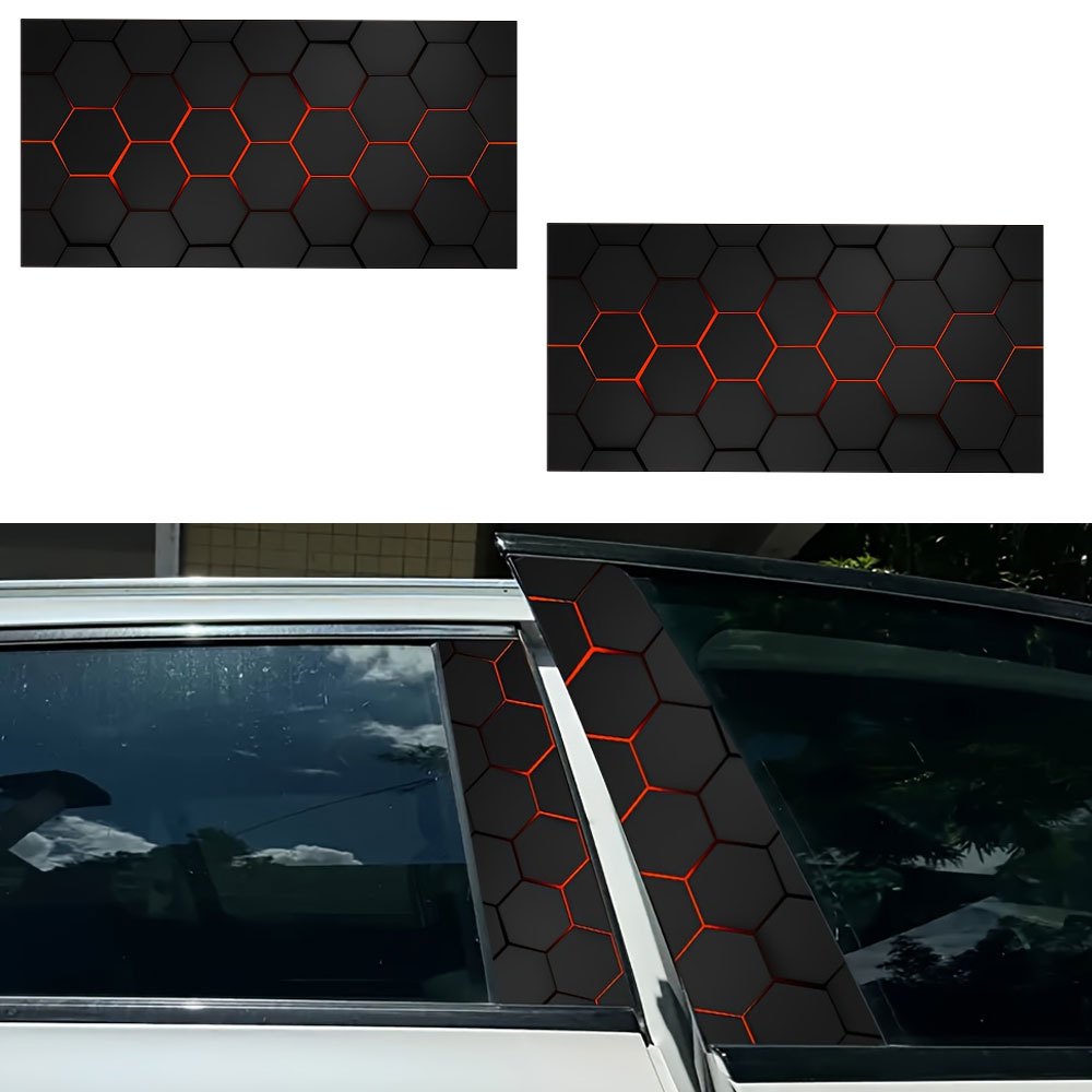 TEMU 2pcs Themed B Pillar Car Decals, Durable Vinyl With Semi-, Easy To Apply - Ideal For Glass & Metal , Futuristic Hexagonal Pattern With Accents