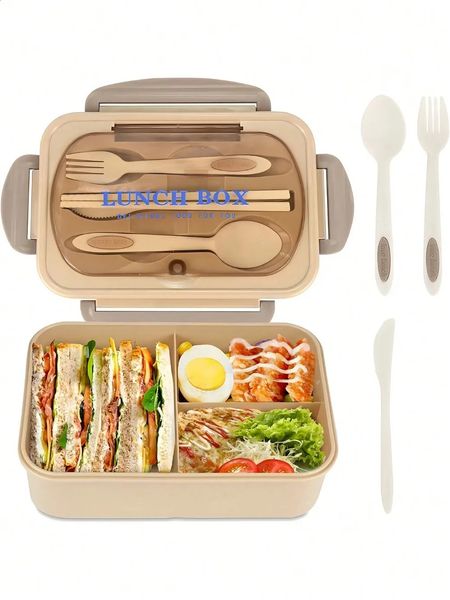 1Pc Bento Box Adult Lunch Box With 4 CompartmentsUtensils Sauce Jar Muffin Liners Microwave Dishwasher Safe Back To School 250110