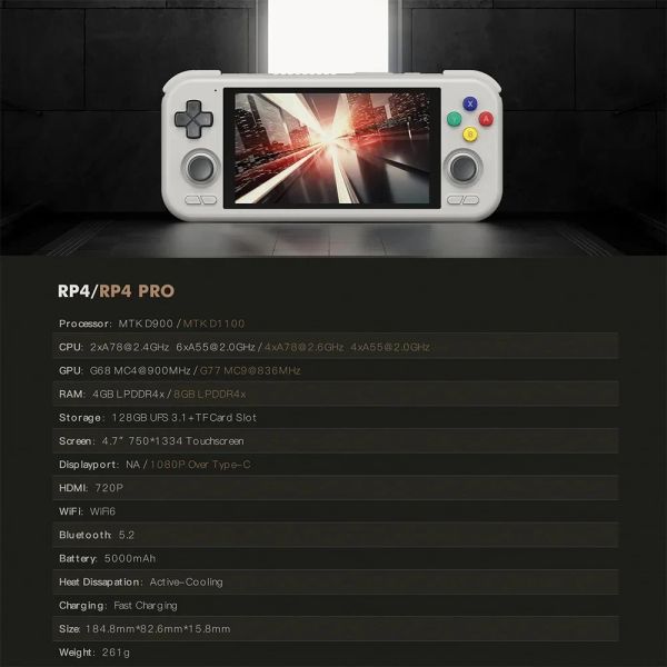 Retroid Pocket 4 Pro Retroid Pocket 2S Handheld Game Console 4.7Inch Touch Screen Android 13 HD Output Pegasus G 512G 60000Games