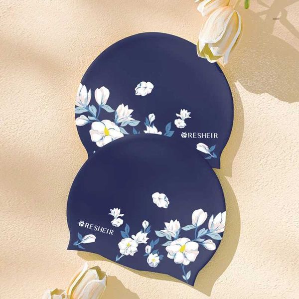 Womens swimming pool soft silicone swimming pool large size long hair ear protection floral print swimming pool accessoriesW241015