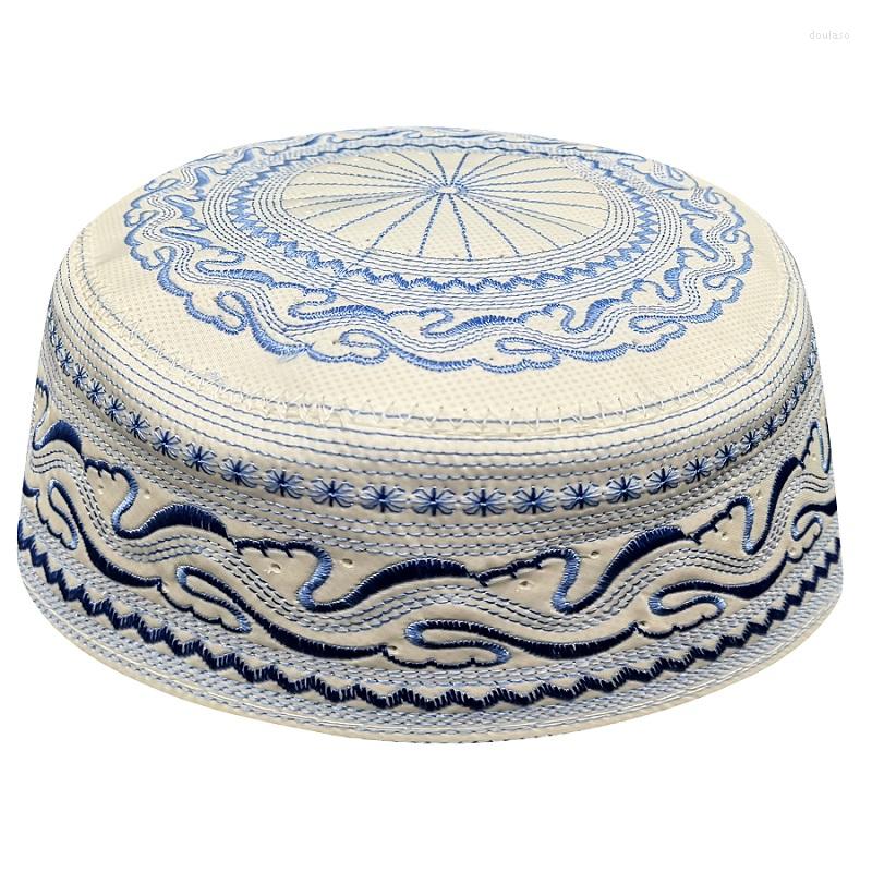 Ethnic Clothing Kippot Blue Fine Embroidered Muslim Fashion Prayer Caps For Mens African Islamic Hats Round Topi Kufi Jewish Kippah