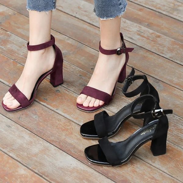 Womens 2024 Summer Fashion Sandals Medium High Heel Outdoor Sandalias Elegant Wedding Shoes Bridal Plus Size 34-40 Buckle Strap 250109