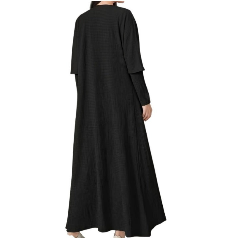 (737) New Solid Color Knitted Loose Jacket with Middle Eastern Robe Inside