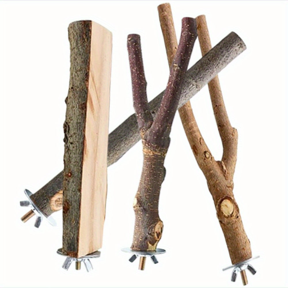 TEMU 4pcs Wooden Bird Toys Natural Set With Chewing Perches, Bird Activity Center For Cage Or Playstand