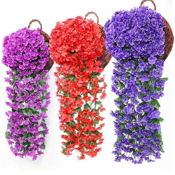1pc Artificial Violet Flower Vines Plastic Fake Flowers Wall Hanging Plants Wisteria Garland for Wedding Home Garden Decoration Y240801