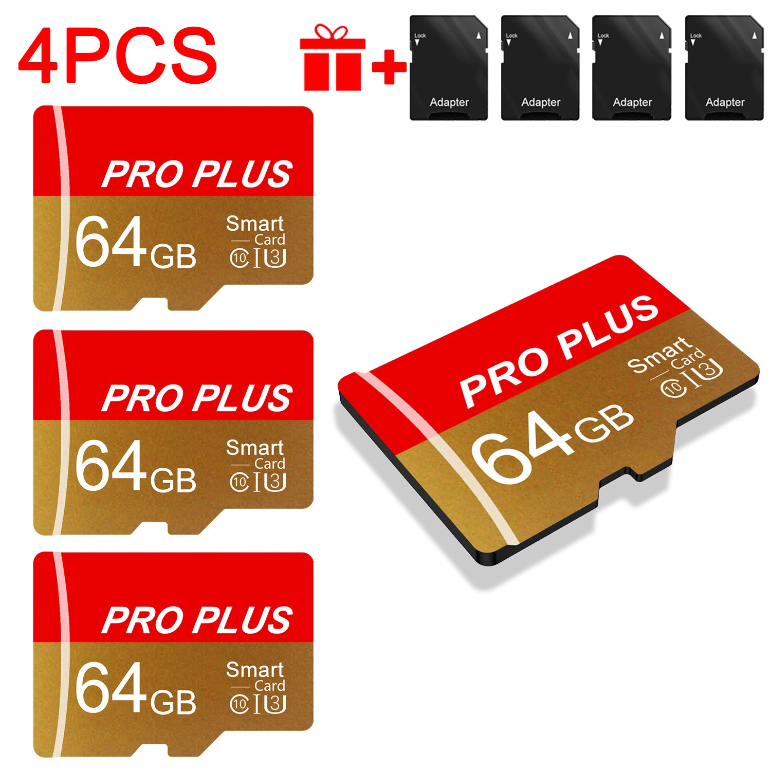 TEMU 4pcs Memory Card 64gb 32gb 16gb With Adapter, High Card 8gb 4gb 2gb 1gb, U3 C10 A1 Tf Card For Tablet-camera-phone