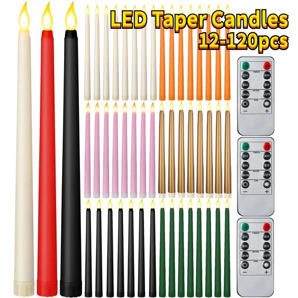 12120Pcs LED Taper Candles Wedding Flickering Battery Powered Flameless with Timer ChristmasDinner Decor 241025