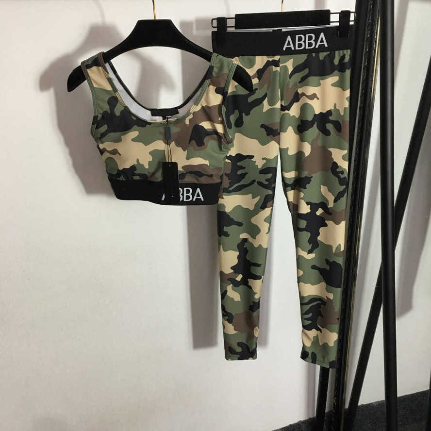 23ss designer brand women yoga Tracksuits Camo Print Suspender small vest Stretch slimming leggings set High quality womens clothing