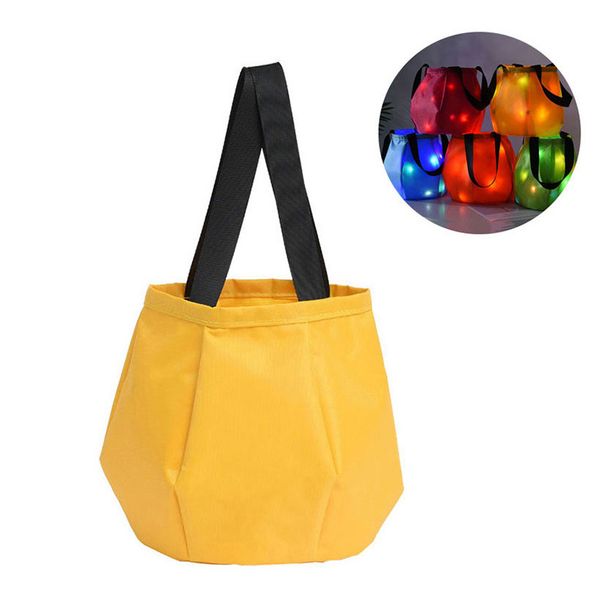 Solid Halloween Party Candy Bags Light Up Trick or Treat Bags Multipurpose Reusable Goody Bucket Basket Tote Bag Glowing Light W0047
