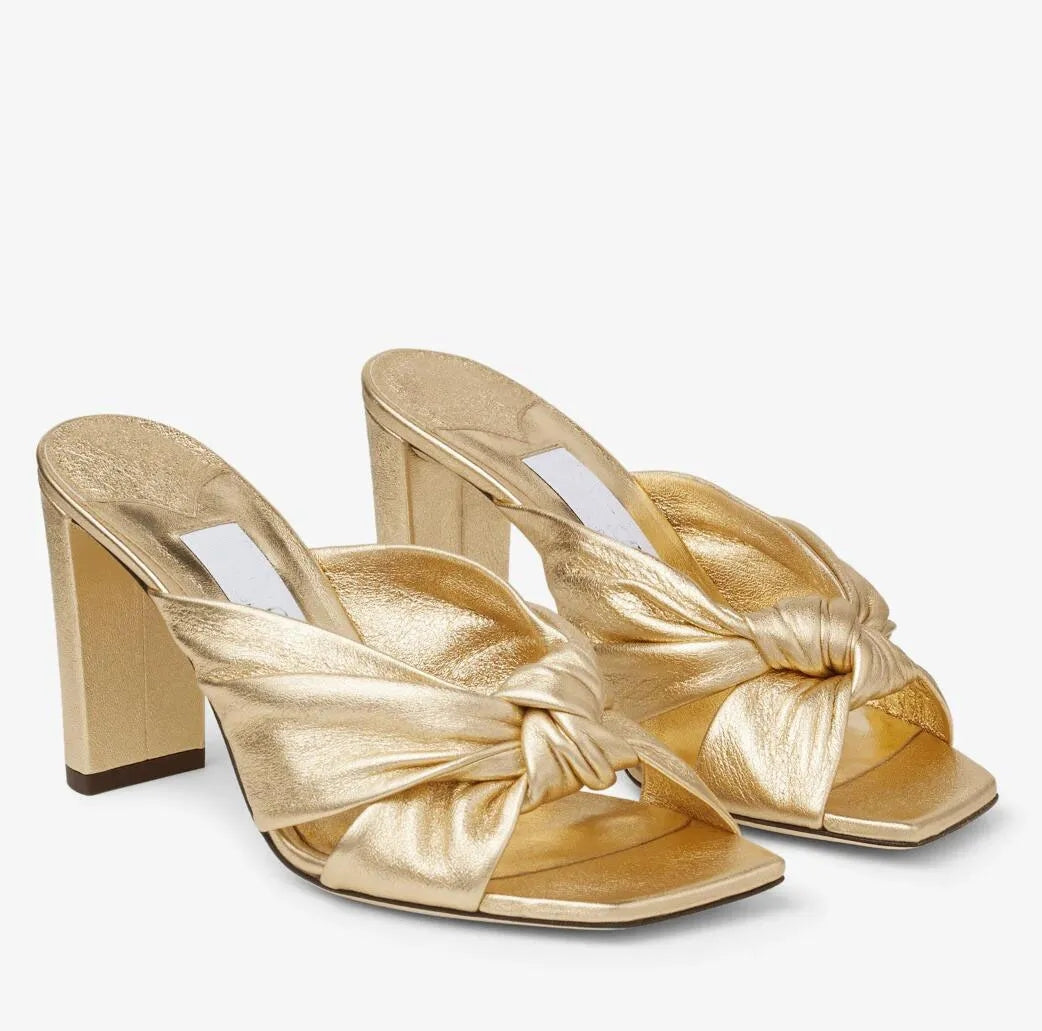 Elegant Brand Avenue Sandals Shoes Women Open Toe Slippers Two Straps Knot High Heels Party Wedding Dress Lady Mules Cross Strappy Walking EU35-43