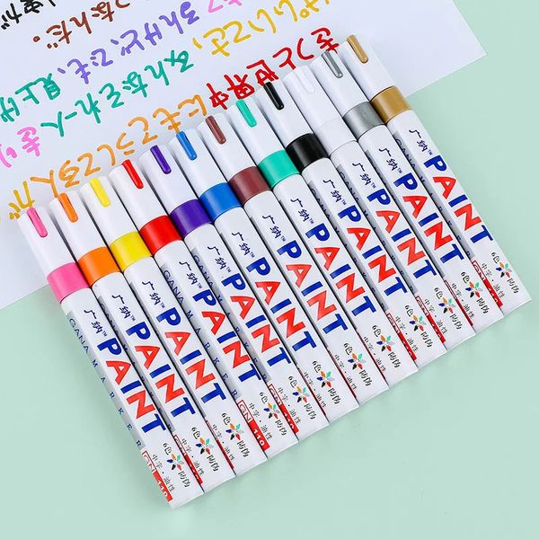 12 paint pens metal paint refilling pen waterproof colored oil-based marking pen industrial marking paint graffiti paint pen 250106