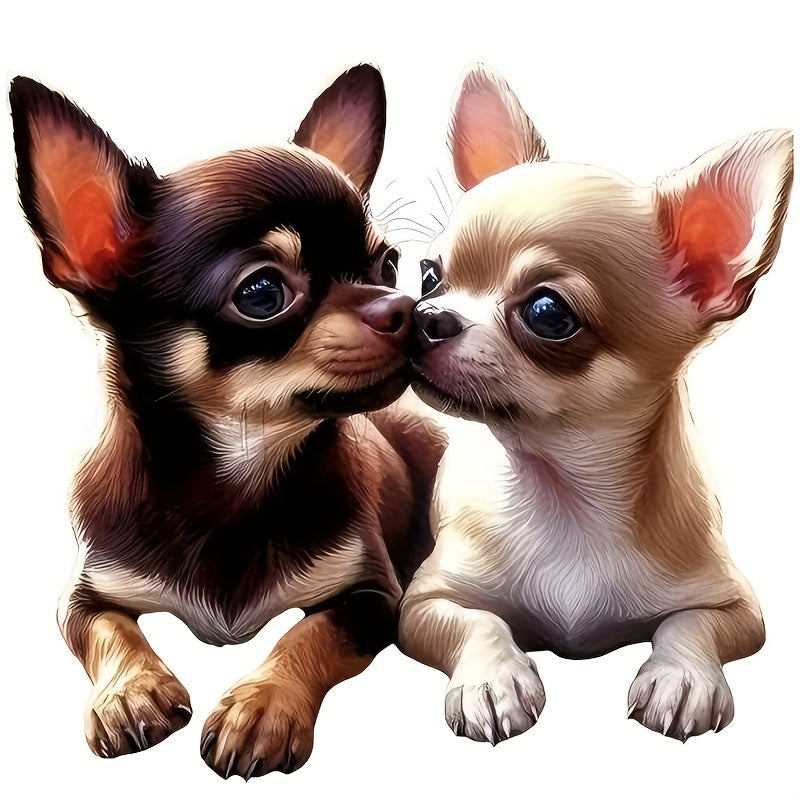 TEMU 6 Inch 2 Adorable Dogs Vinyl Decal - Glossy Self-adhesive Sticker With Sparkling Accents, Cartoon Animal Design For Car, Laptop, Bottle, Truck,