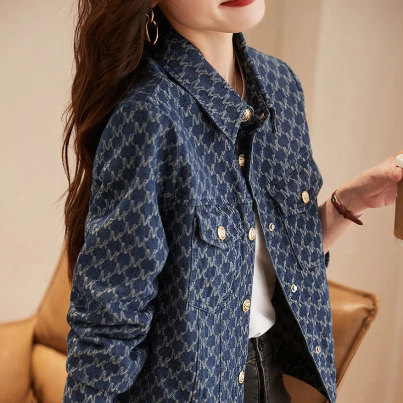 Blue Womens Denim Jackets with Print Outerwears Spring Autumn Graphic Female Jeans Coat on Sale Cowgirl Clothing Vintage 250723