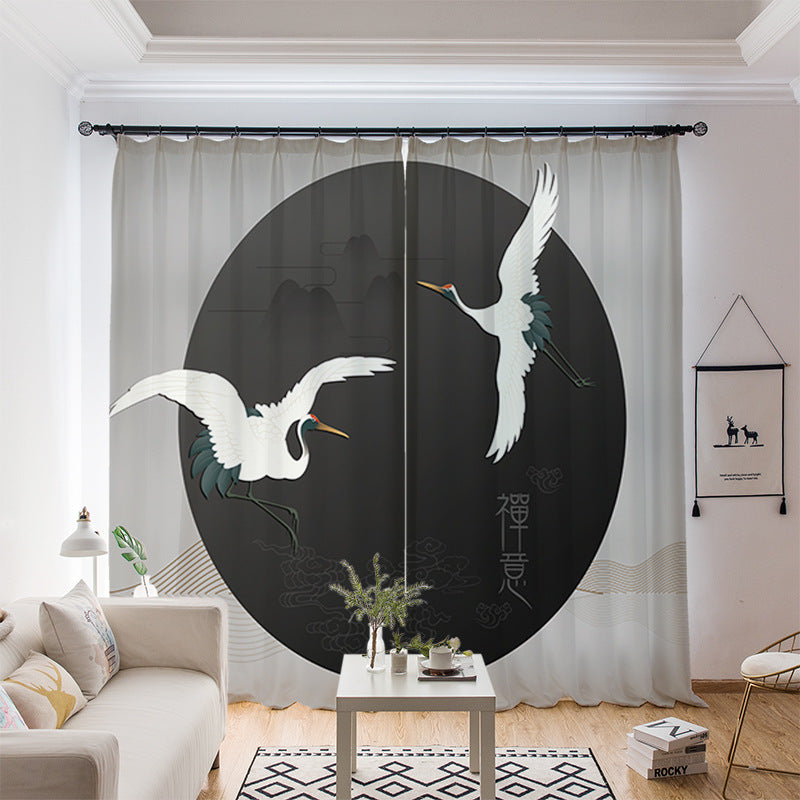 YL-36658 whole house curtain new Chinese style Zen Zen style lotus Buddha hand study tea room living room health blackout window gauze