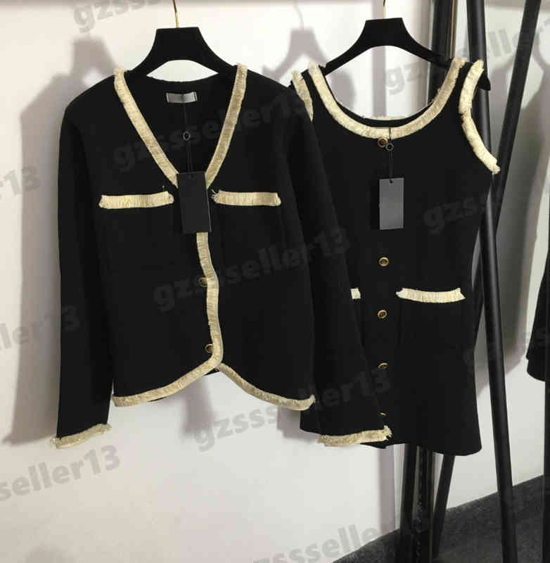 Womens Knitting Two Pieces Dress Fashion Brand Two-piece Sets 2022AW Cardigan Jacket And Dress Suit Luxury Designer Women Clothing 0912