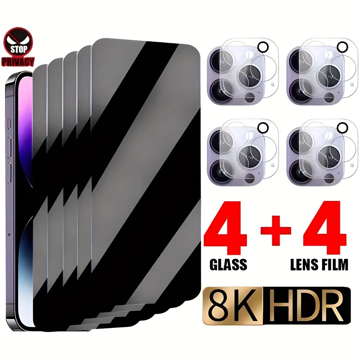 TEMU For Iphone Privacy Screen Protector And Camera Lens Guard Bundle , Anti-spy Tempered Glass With Glossy Finish, 28° View Protection,