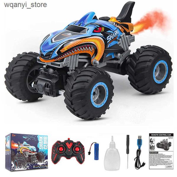 Electronics Robots 2.4GHz remote control car monster shark RC car electric truck stunt car sound light spray toy childrens gift L240910