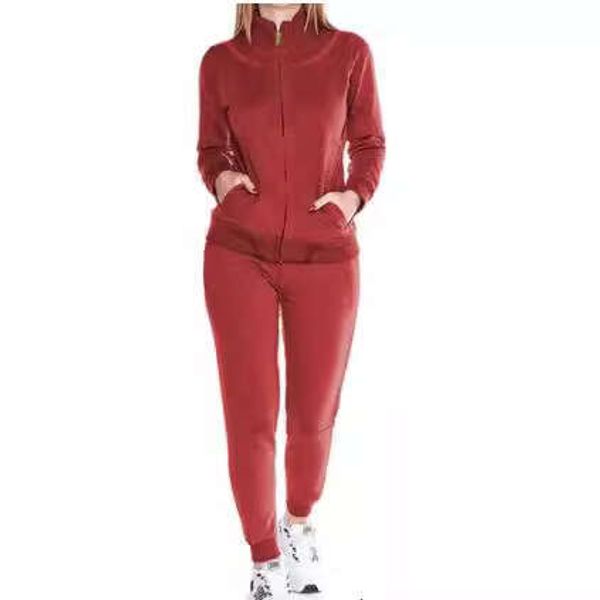 Autumn New Fashion Casual Color Solid Color Zipper Stand Up Sports Sports Duas peças Conjunto