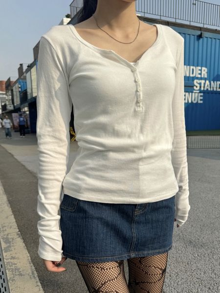 Button Up Cotton T-Shirts For Women Summer Clothes 2024 Long Sleeve O Neck Tees Tops Girls Youthful Y2K Trending T-Shirts Streetwear