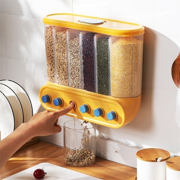 Storage Bottles Jars 2-4-6L Food Grains Tank Box Sealed Moisture Proof Rice Buckets Wall Mounted Organizer Kitchen Bulk Classified Container