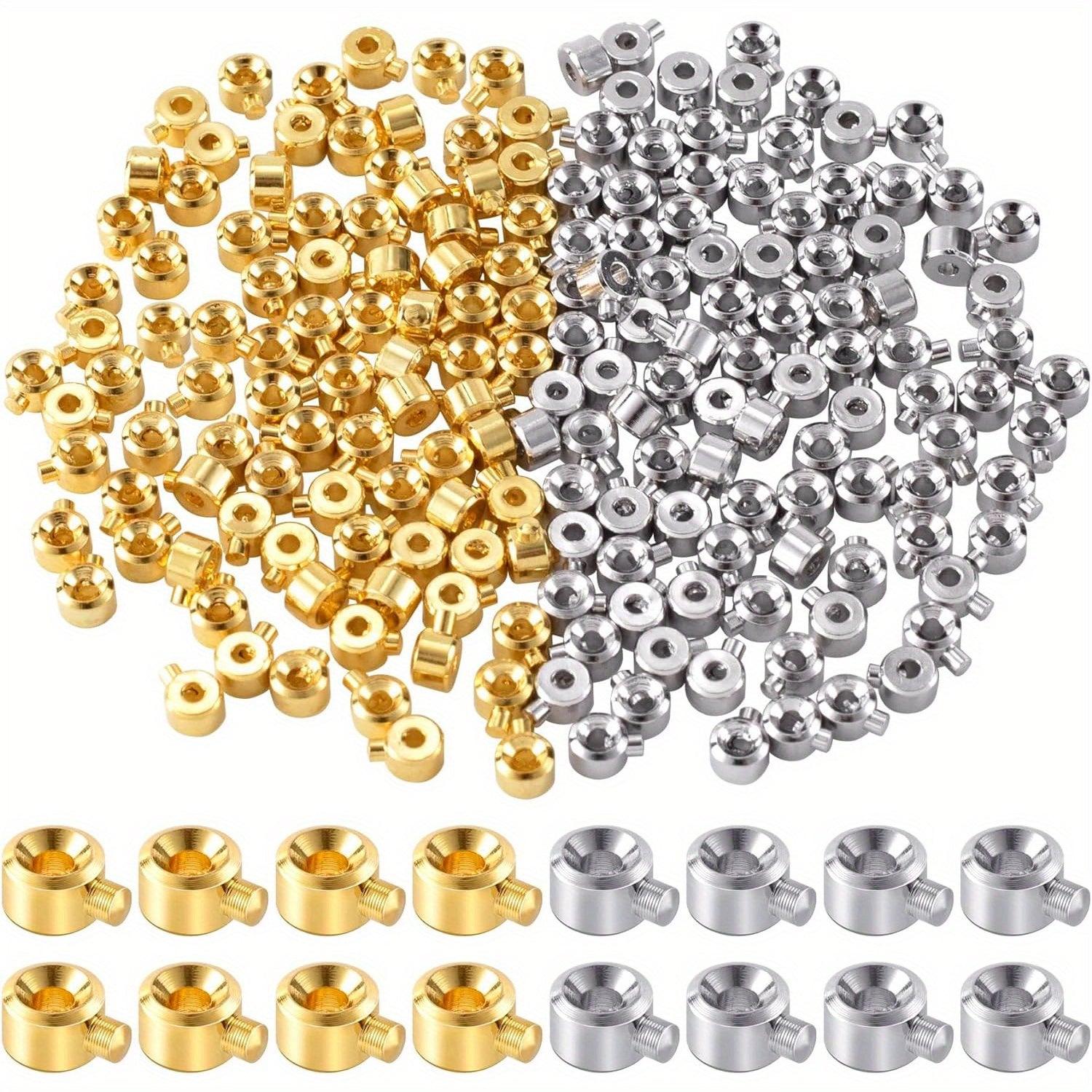 TEMU 100pcs Golden And Silvery Crimp Beads- Bracelet Necklace Metal Spacer Beads- Craft Accessories, Jewelry Making, Pendant Jewelry Making Kit With