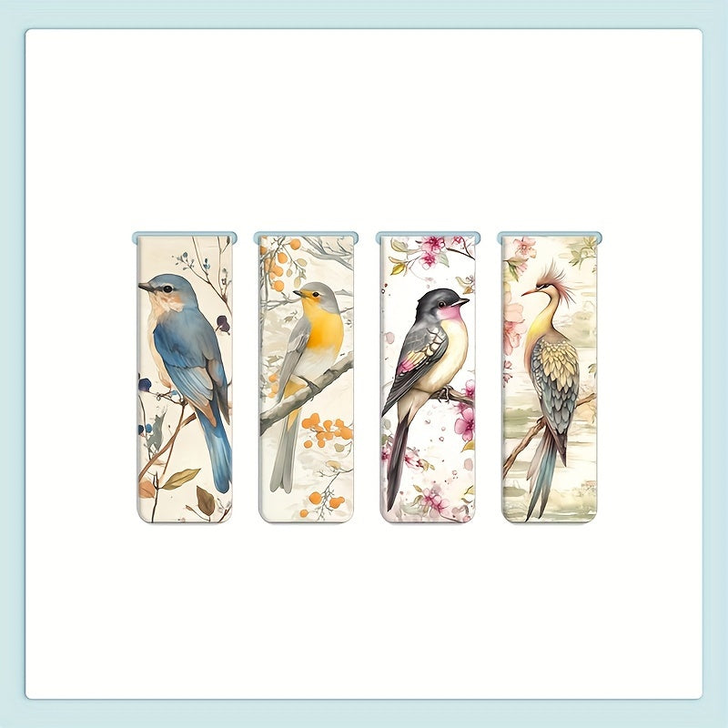 TEMU 4pcs-pack Flowers, Birds, Watercolor Illustrations, Magnetic Bookmarks Book Marker Clips For Readers Book Lovers