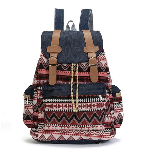 Women Printing National Backpack Canvas School Bags For Teenagers Shoulder Bag Weekend Travel Rucksack Denim Mochilas Femininas H6.18#22 ddm