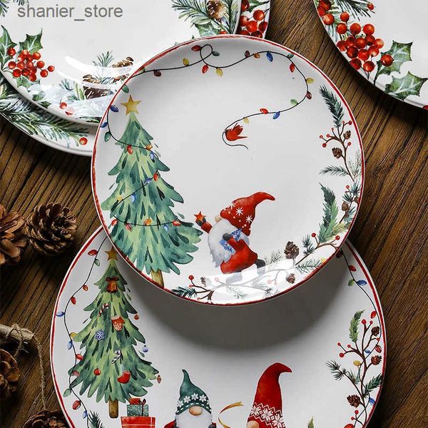 Dishes Plates Creative Christmas Ceramic Plate for Dinner Exquisite Round Breakfast Fruit Snacks Desserts Family Santa Table L240910