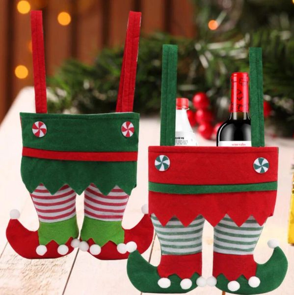 Bags Wine Soc Elf Cola Christmas Red Green Candy Gift Bag Party Xtmas Stockings JJ 10.7