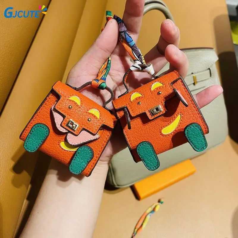 Keychains Lanyards 1 mini PU leather handbag decoration pendant bag headphone box fashionable key charm mini wallet support bag doll accessories Y24