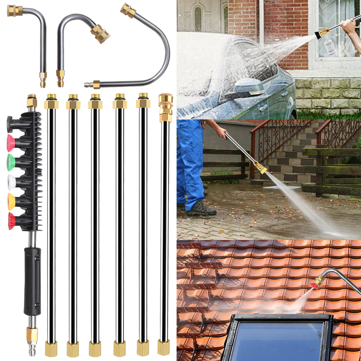 TEMU A Set Of 10 Pressure Washer Extension Rods 1-4 Quick Connection Electric Washer Spray Gun With 6 Nozzle Tips 30 90 120 Gutter Cleaning Arc Rods