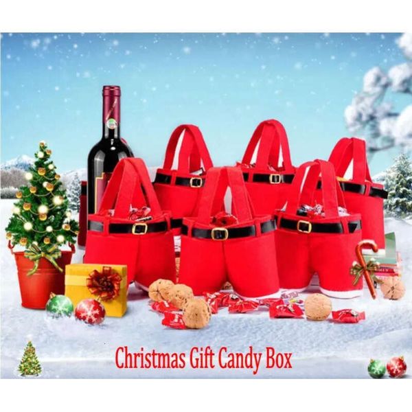 Treat UPS Merry Wine Bottle Santa Claus Suspender Pants Trousers Decor Christmas Portable Candy Gift Wrap