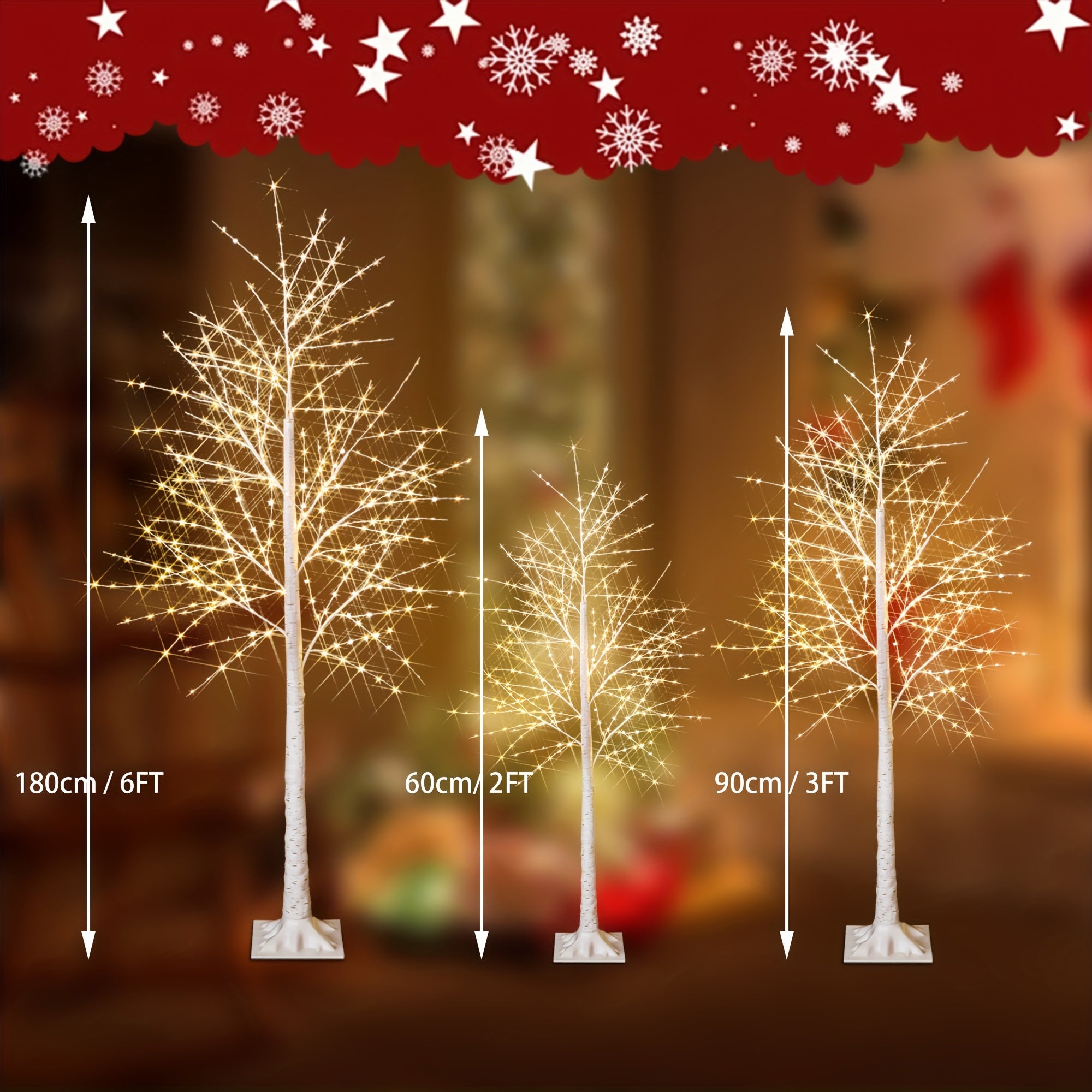 TEMU 2 Ft-3 Ft-6 Ft Desktop Decoration Tree Branch Birch Light, Led Birch Light Tree Light, Indoor Valentine's Day Wedding Bedroom Decoration, White