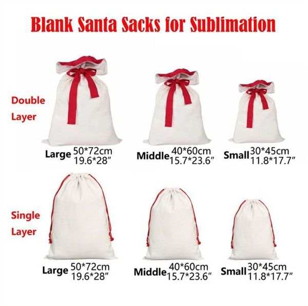 Sublimation Christmas Santa Sacks Blanks Double Layer Christmas Canvas Gift Bag candy bags Reusable Personalized for Xmas Package Storage La