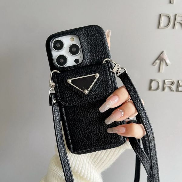 Luxury Designer Men Women 16promax Iphone Case For 16 15 14 Pro Plus 13promax 13pro 12 Fashion Iphone Card Holder Crossbody Litchi Patterned