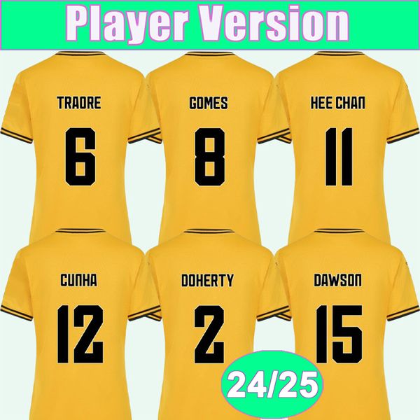 24 25 GOMES Player Soccer Jerseys TRAORE CUNHA HEE CHAN DAWSON DOHERTY AIT-NOURI N. SEMEDO Home Football Shirts Short Sleeves Uniforms