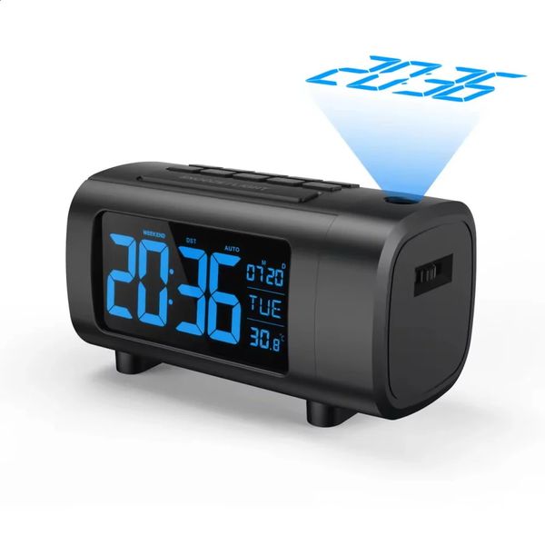 Digital Projection Alarm Clock for Bedroom Radio Alarm Clock Temperature Monitor 4-Level Dimmer 12-24H Table Mute Alarm Clock 241225